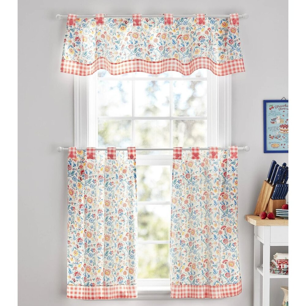 Pioneer Woman Retired Mazie Window Curtain 3Pc Tiers 30"Wx36"L Valance60"Wx14"L